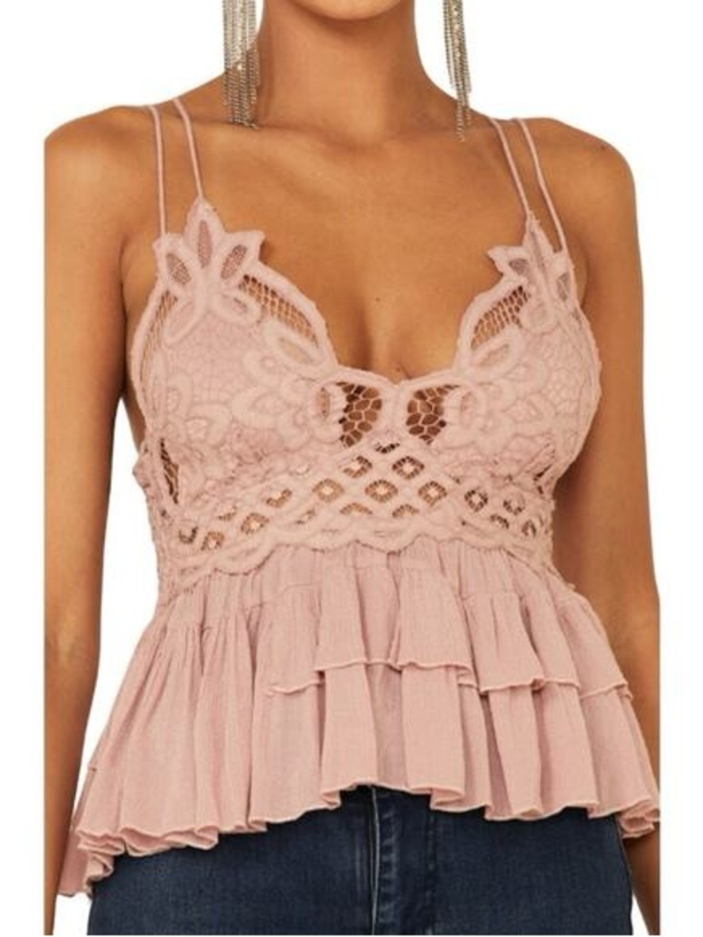 Free People Adella Lace Dusty Rose Crochet Adjustable Strap Top Medium
